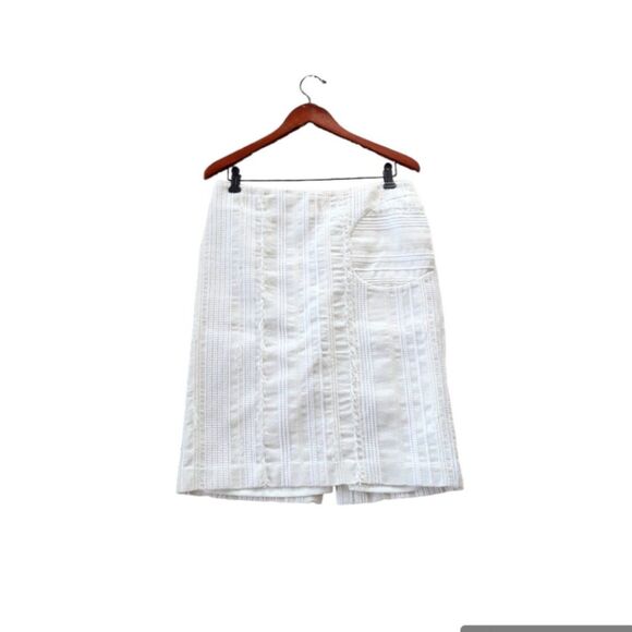 Tibi Quilted Off White Cotton Blend Fully Lined Skirt Womens Size 6 Chic - Picture 2 of 12